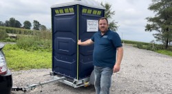 Portable restroom that is on a trailer for easy move ability in Fort Wayne, IN.