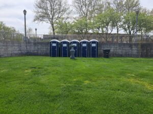 Portable Restrooms by Summit City Rental presented at the Michiana Wine Festival in downtown Fort Wayne, IN at Headwaters Park.